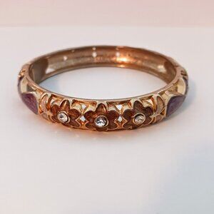 Women's Bangle: Gold with Amethyst Accents - Spring Hinge BoHo Casual Formal